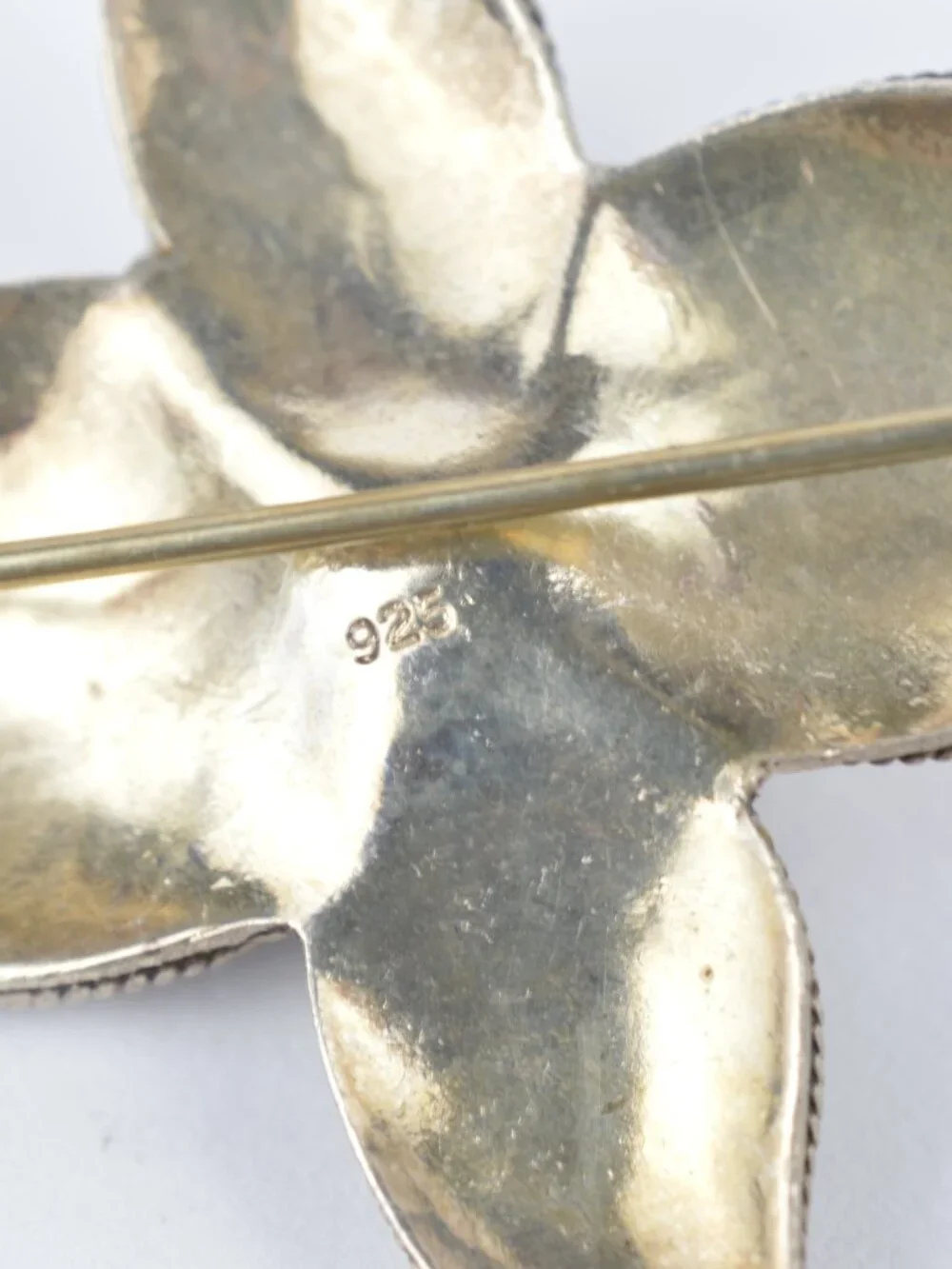 Vintage 925 Sterling Silver Baltic Amber Brooch Pin Flower Star 1.75